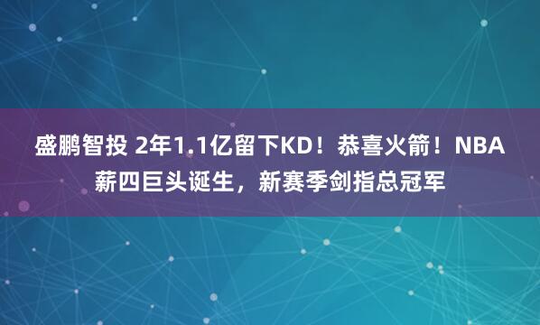 盛鹏智投 2年1.1亿留下KD！恭喜火箭！NBA薪四巨头诞生，新赛季剑指总冠军